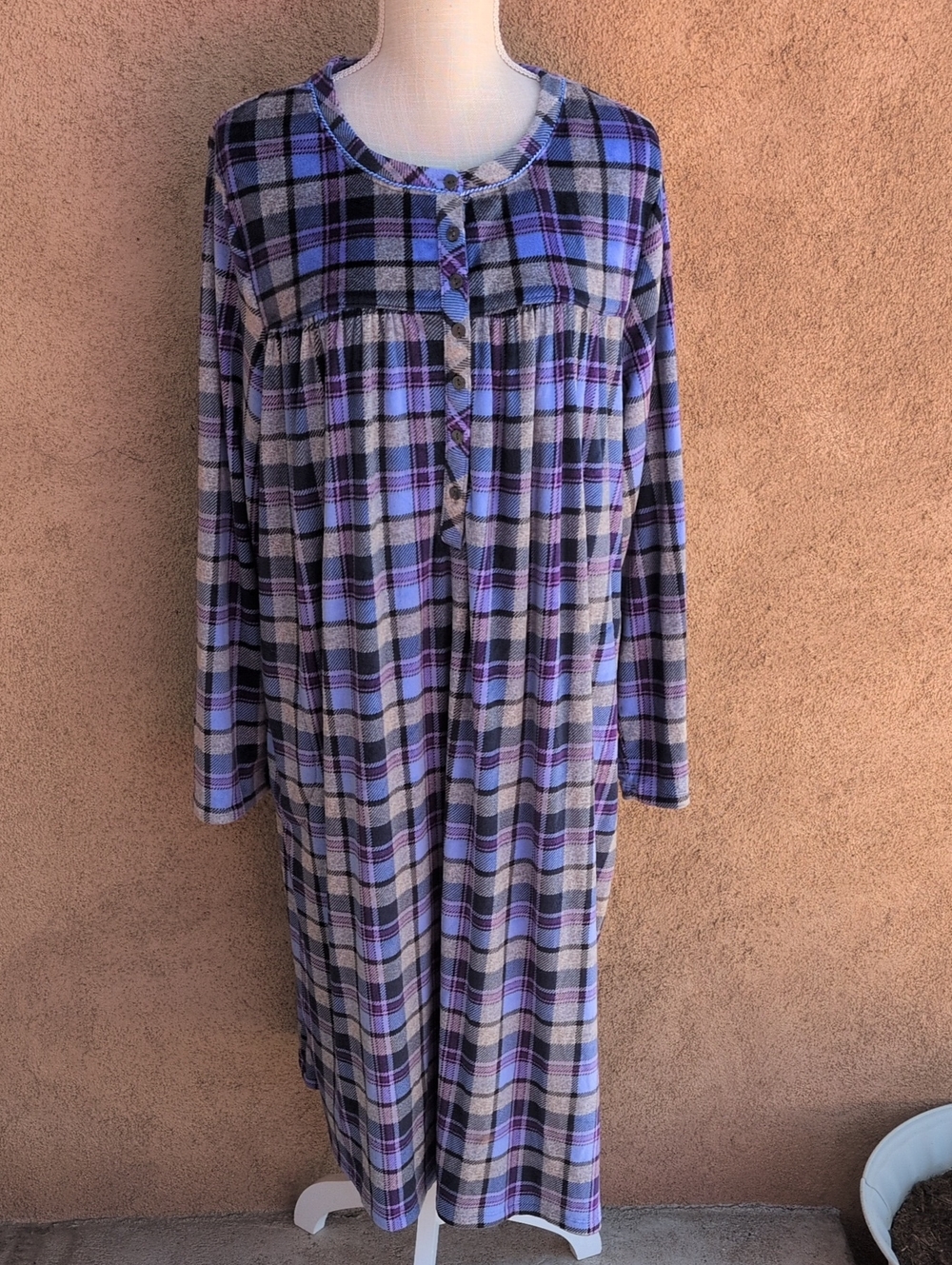 Aria Plush Plaid Long Line Winter Button Down Loungwear Sleep Shirt Athleisure